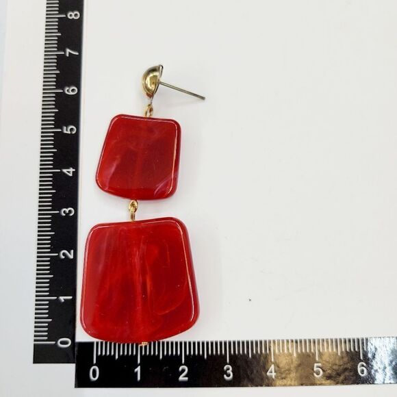 Brand New Red Square Earrings - Picture 5 of 5